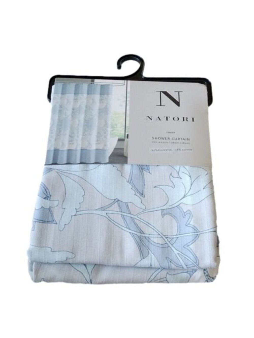 Natori Ember Shower Curtain, 72" x 72", soft Blues + Grey, Asian Floral design